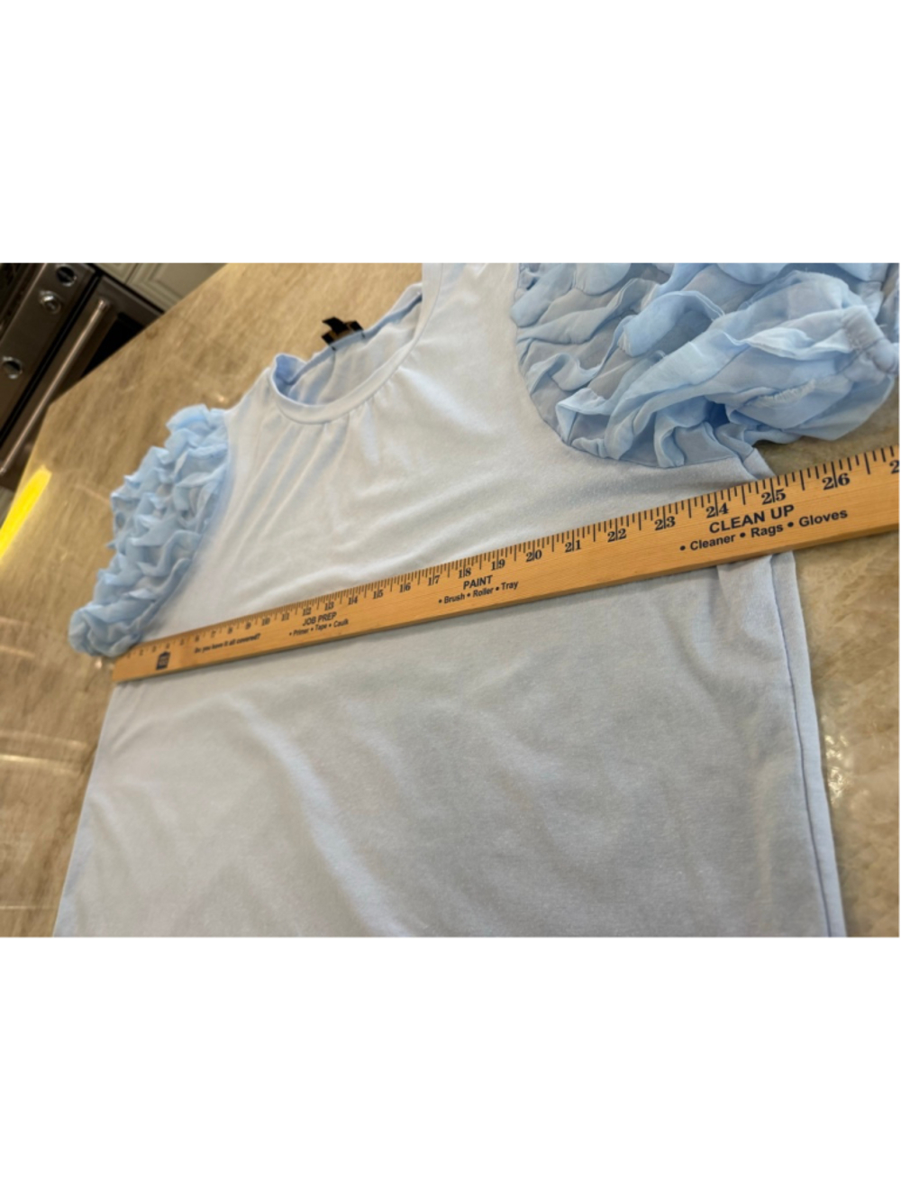 Ontwelfth Light Blue Ruffle Sleeve Short Sleeve Tee 1X - Picture 5 of 8
